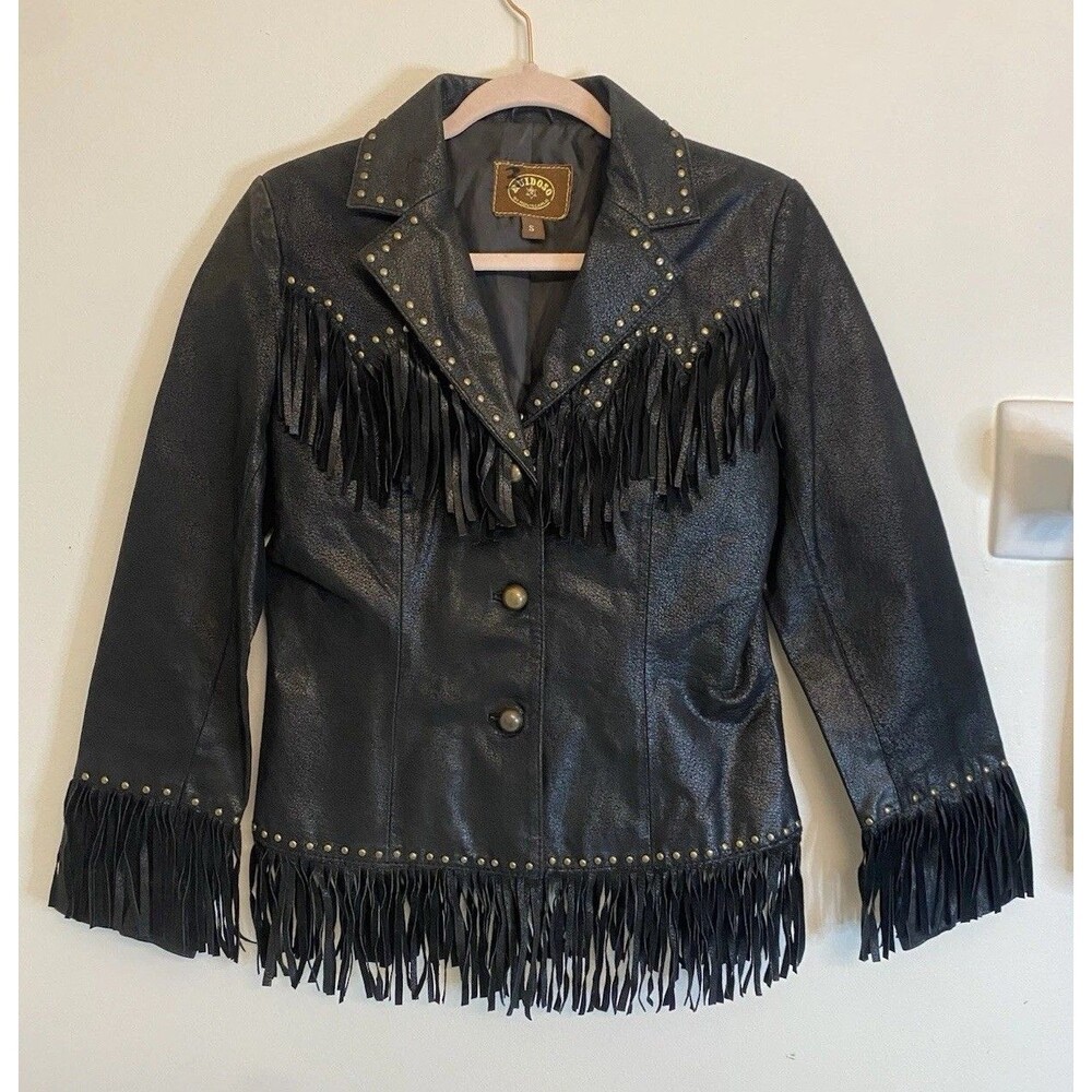 Ruidoso Montecarlo Black Suede Leather Fringe Jacket Women’s S Western Riveted